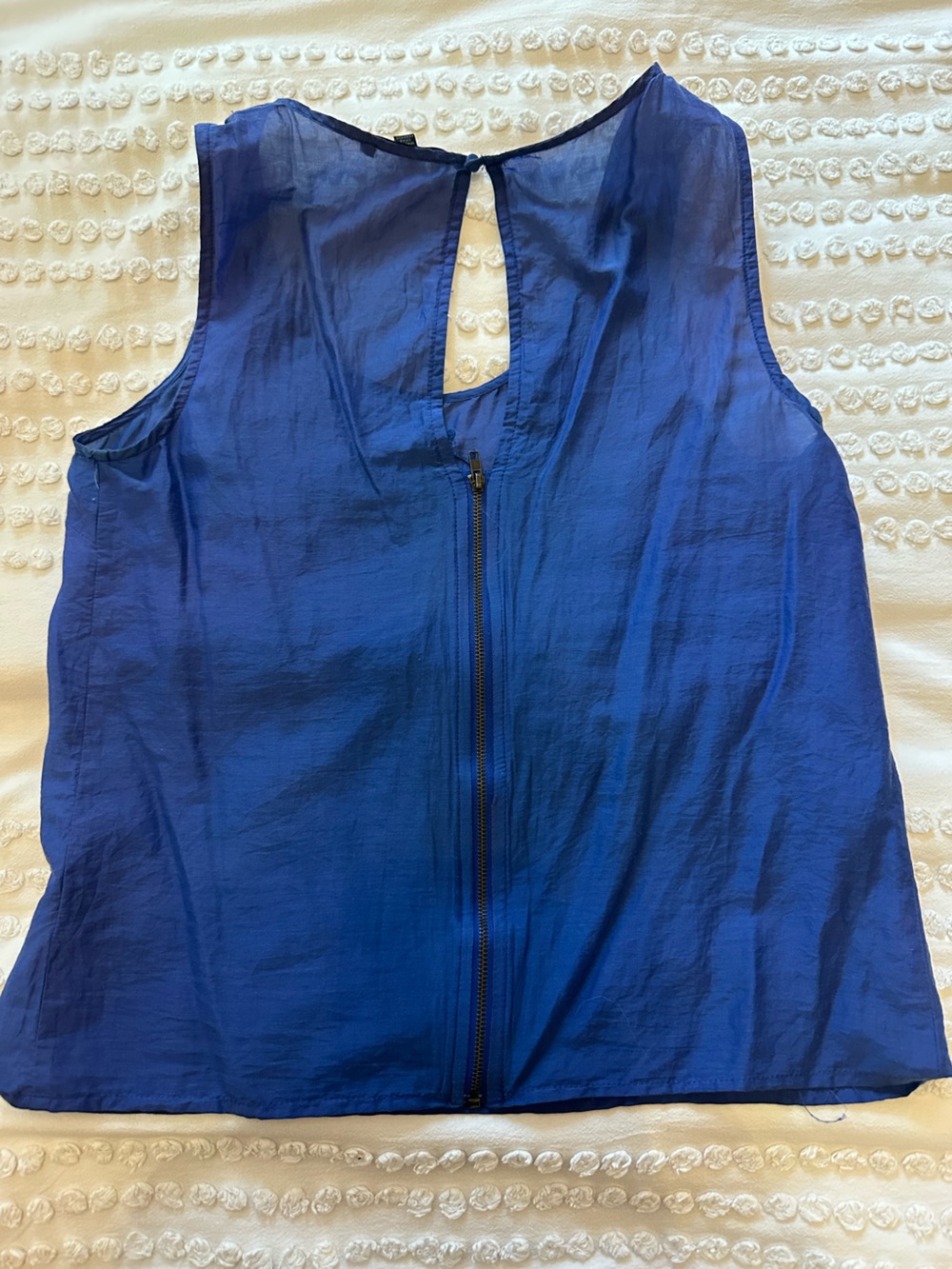 Blue Embroidered Silk/Cotton Blend Tank - Picture 3 of 7